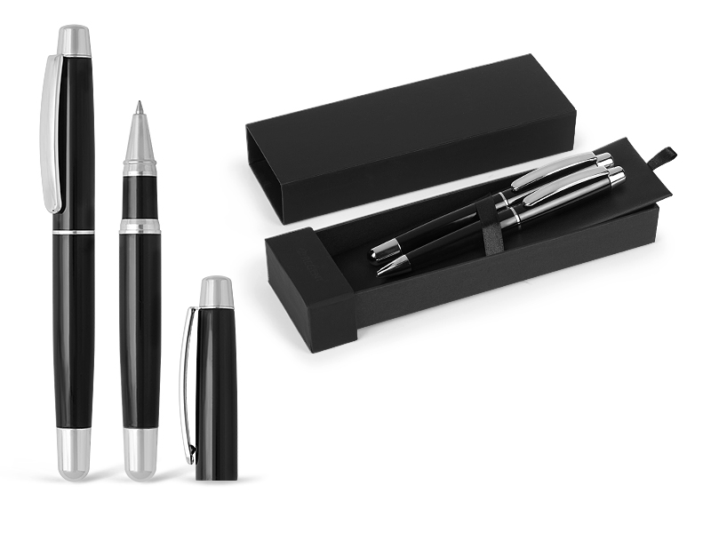 PRIMO, Regent metalna hemijska i roler olovka u setu, crna (black)