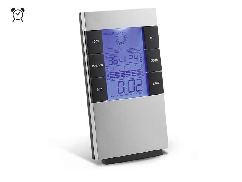 FUTURA, LCD stoni sat sa termometrom i meračem vlažnosti, srebrni (silver)
