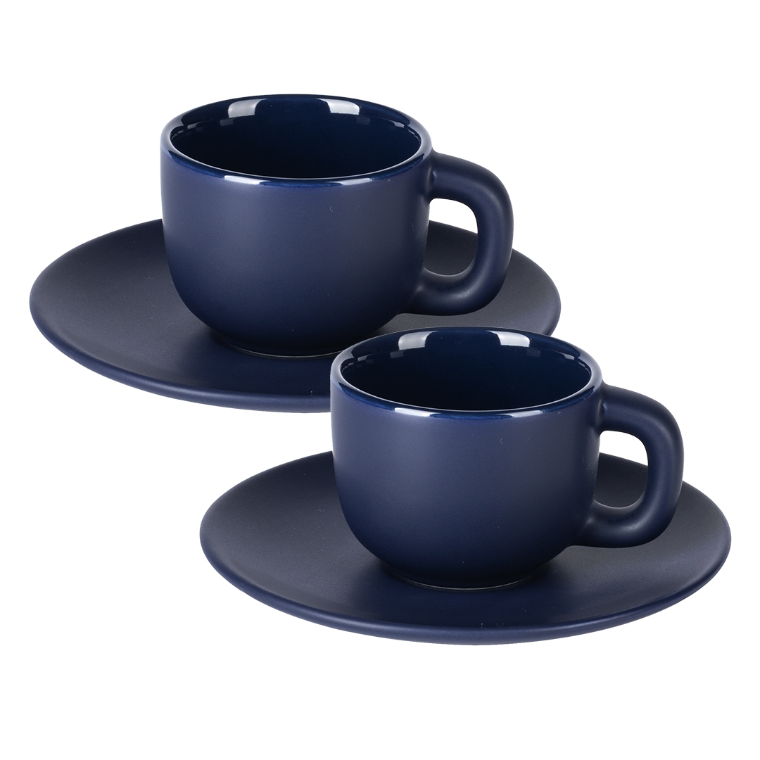 Set od dve keramičke šolje za espresso sa tacnama, 2 x 85 ml